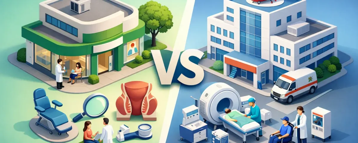 Hemorrhoid Clinic Versus Hospital Care Compared